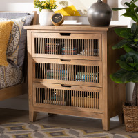 Baxton Studio LD19A007-Medium Oak-3DW-Chest Clement Rustic Transitional Medium Oak Finished 3-Drawer Wood Spindle Chest